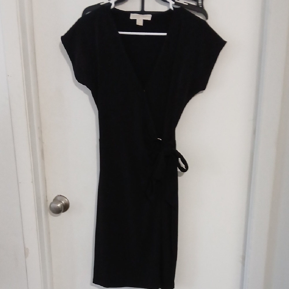 Michael Kors Elegant Black Wrap Midi Dress